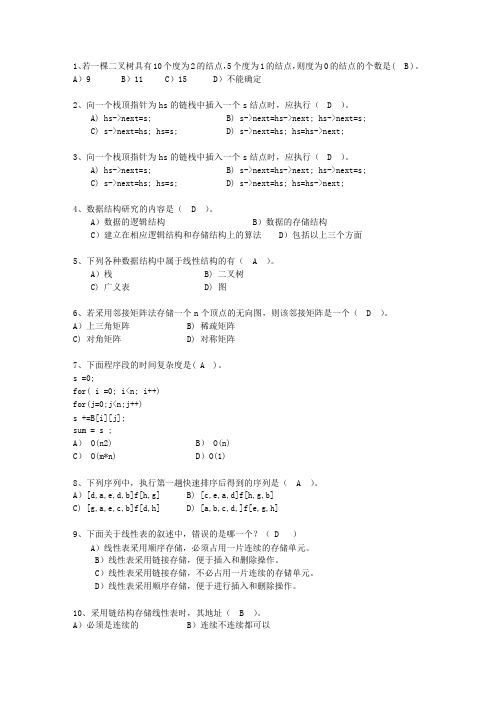 2015内蒙古自治区数据结构与算法考资料