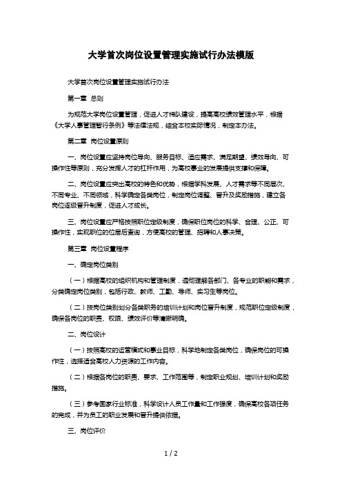 大学首次岗位设置管理实施试行办法模版