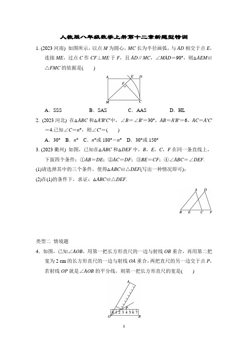 人教版八年级数学上册第十二章新题型特训含答案