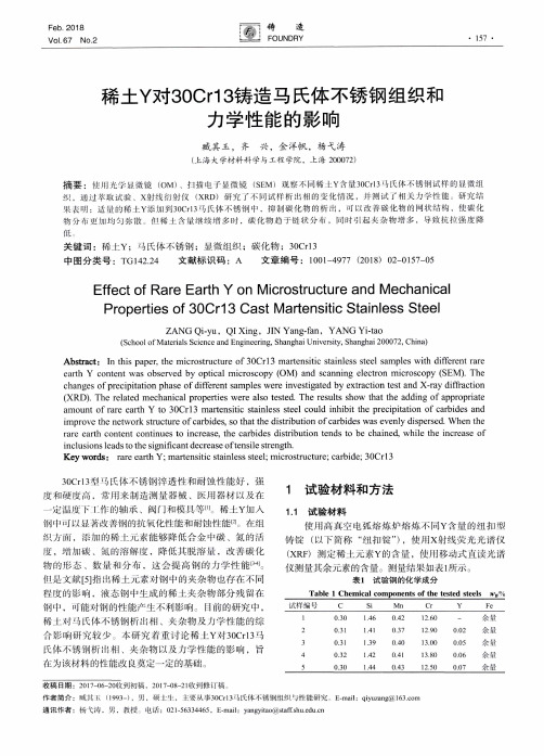 稀土Y对30Cr13铸造马氏体不锈钢组织和力学性能的影响