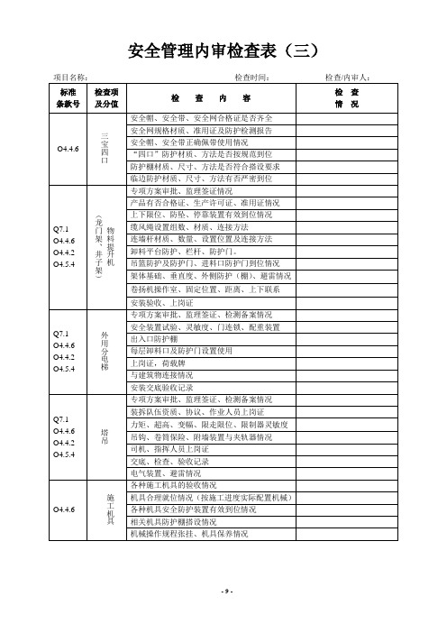 施工管理内审检查表(一)