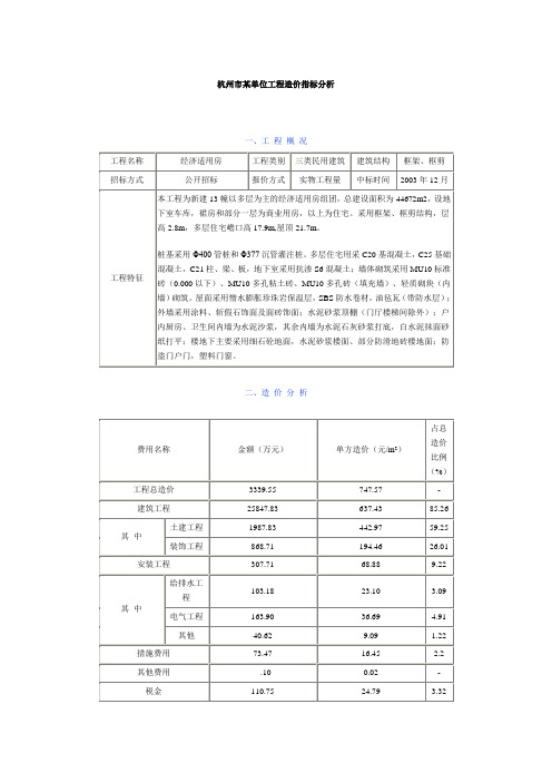 杭州市某单位工程造价指标分析