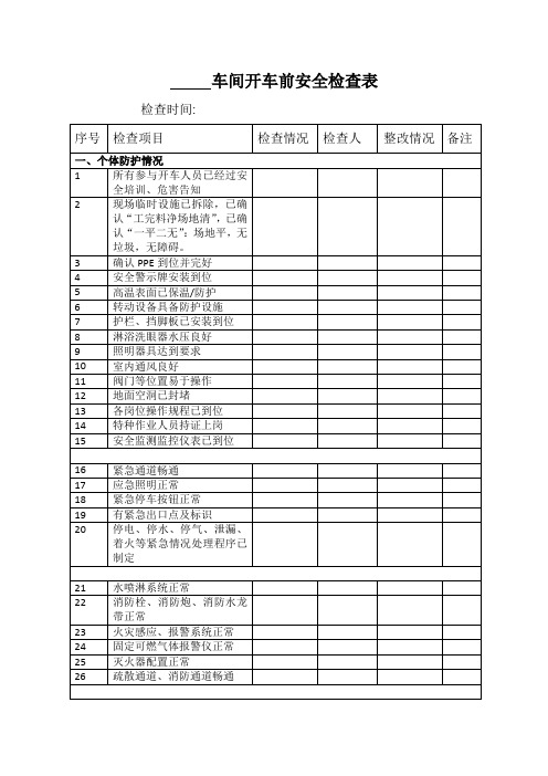 开车前安全检查表