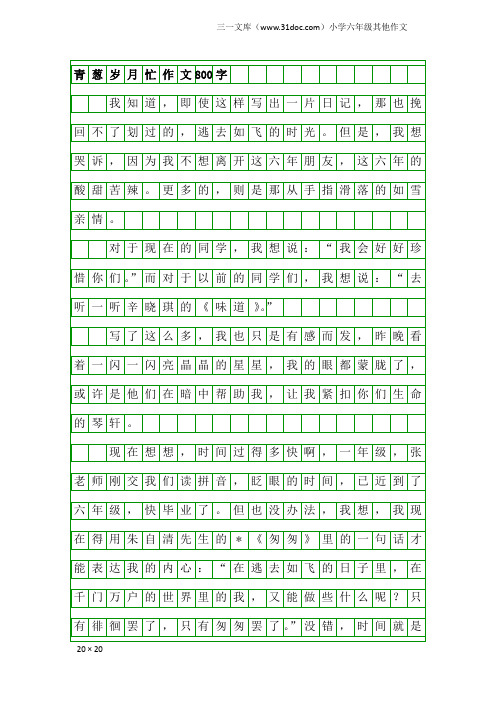 小学六年级其他作文：青葱岁月忙作文800字