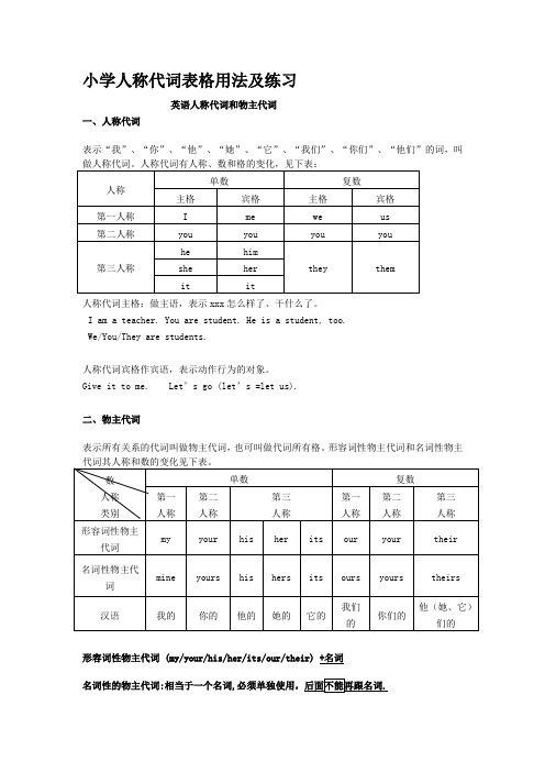 人称代词表格用法及练习