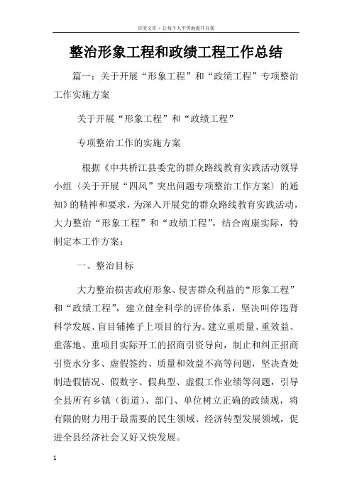 整治形象工程和政绩工程工作总结