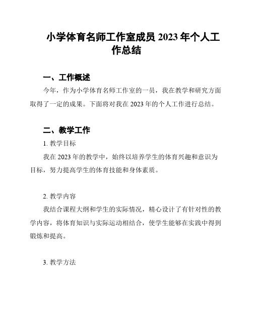 小学体育名师工作室成员2023年个人工作总结