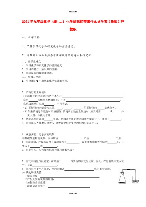 2021年九年级化学上册 . 化学给我们带来什么导学案(新版)沪教版