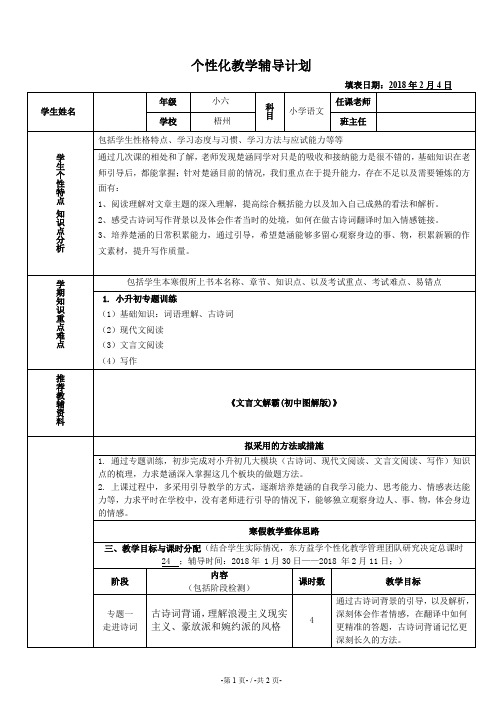 语文—— 个性化阶段辅导计划