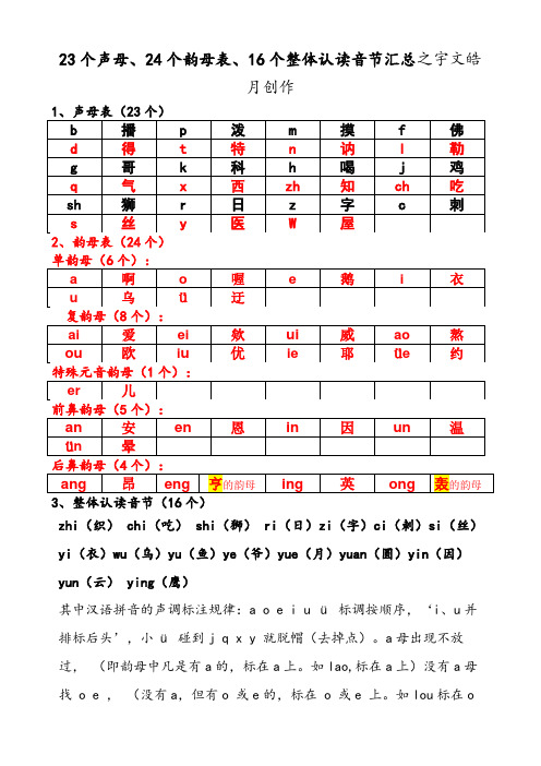 23个声母、24个韵母表、16个整体认读音节汇总-韵母表24个