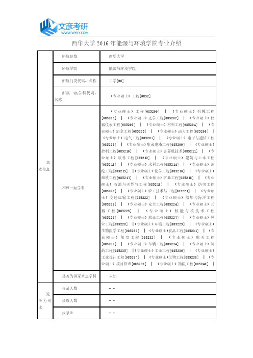 西华大学2016年能源与环境学院专业介绍