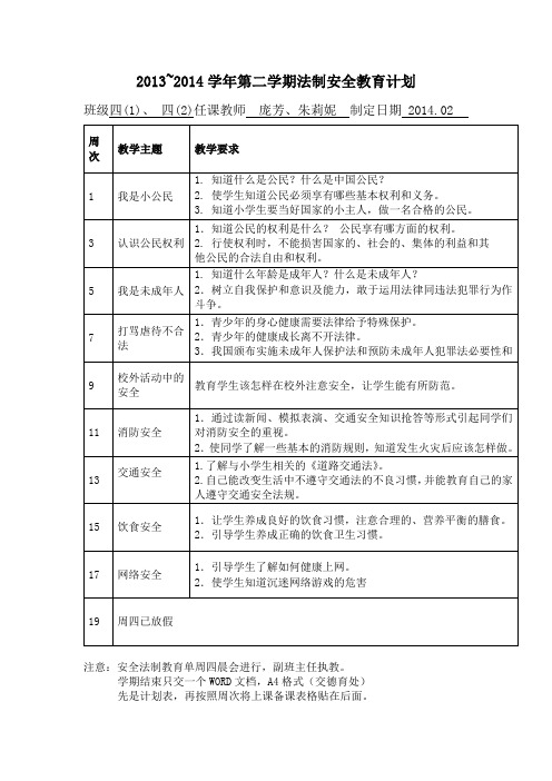 【备课】2013-2014学年第二学期-四年级-法制安全教育