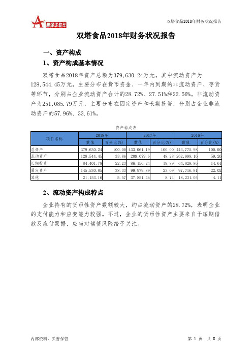 双塔食品2018年财务状况报告-智泽华