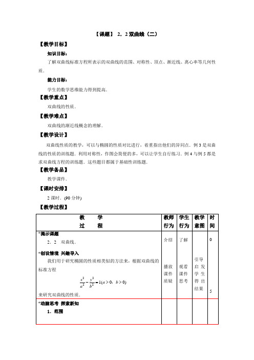 中职数学(高教版)拓展模块教学设计：双曲线