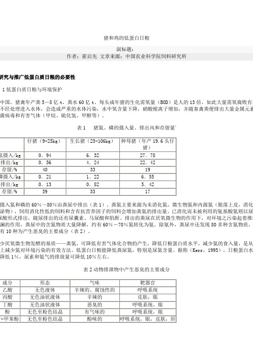 猪和鸡的低蛋白日粮