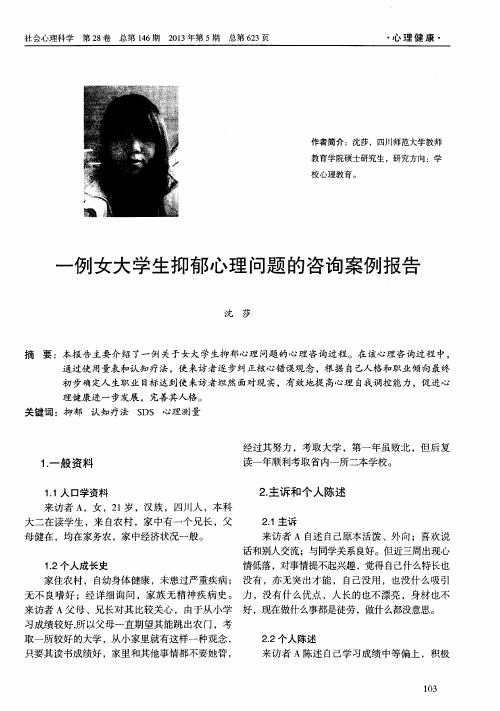 一例女大学生抑郁心理问题的咨询案例报告