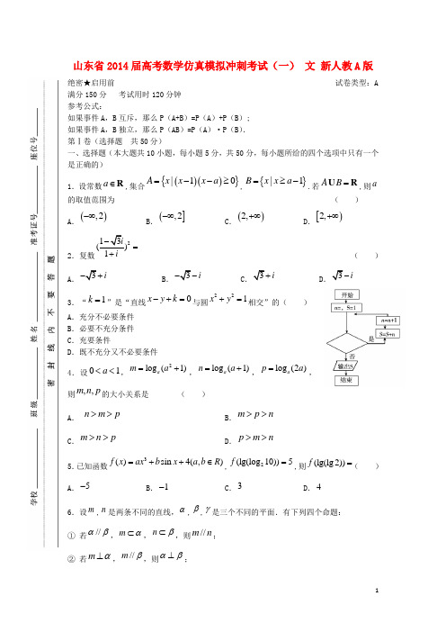 山东省高考数学仿真模拟冲刺考试(一)文 新人教A版