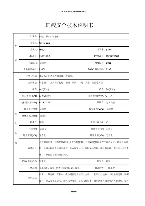 最新硝酸安全技术说明书