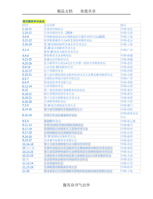 2015年国内、国际眼科会议