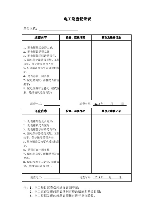 电工巡查记录表