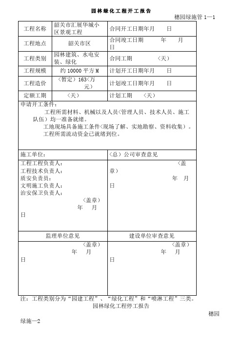 园林绿化资料表格