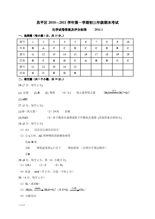 人教版九年级化学上册昌平区—第一学期初三年级期末考试答案.docx