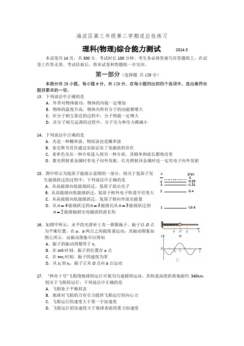 2014届海淀区高三年级第二学期适应性练习全国通用-二轮复习