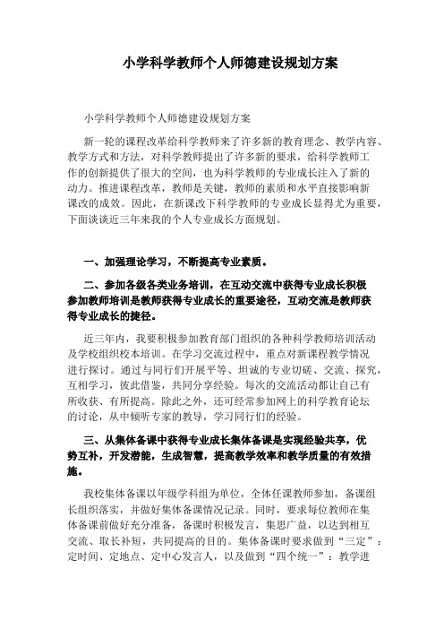 小学科学教师个人师德建设规划方案