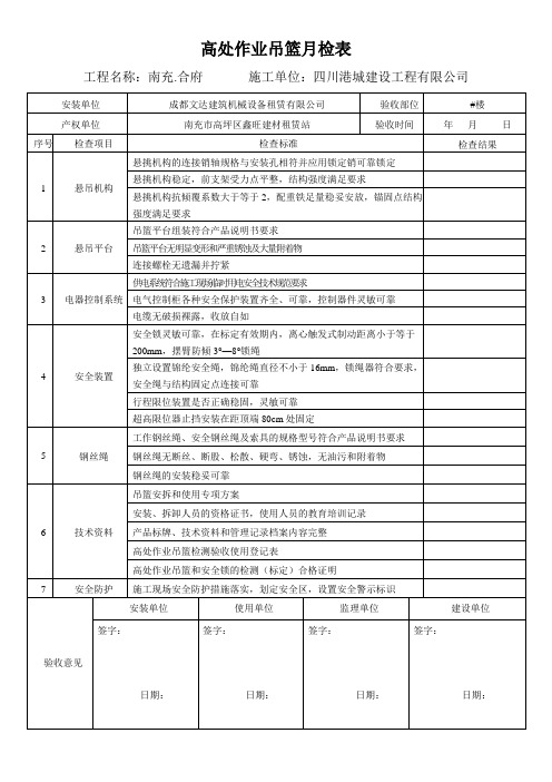 吊篮安装验收表