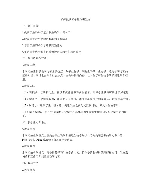 教师教学工作计划表生物