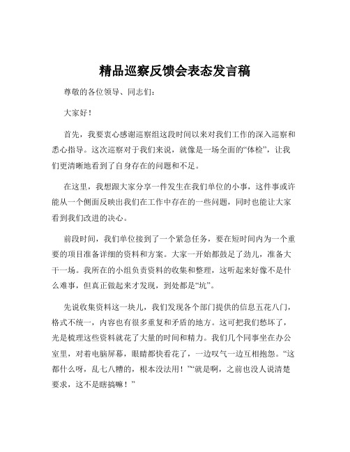 精品巡察反馈会表态发言稿