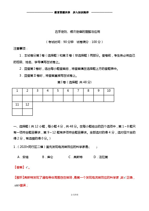 【期末必刷】必刷01  右手定则、楞次定律的理解与应用-下学期高二物理期末限时特训(人教版)(解析版