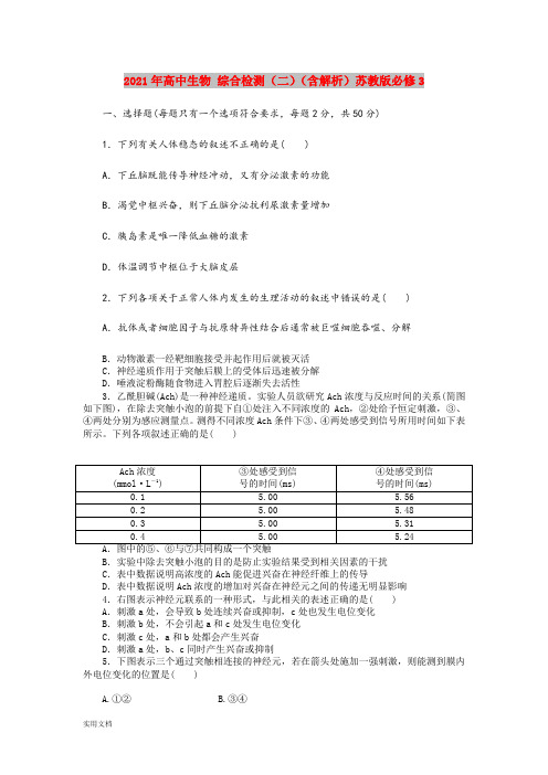 2021-2022年高中生物 综合检测(二)(含解析)苏教版必修3