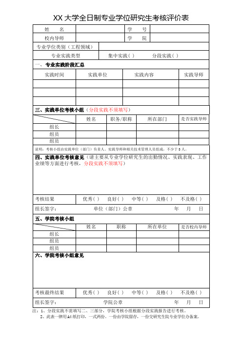 研究生专业实践考核评价表及实践报告