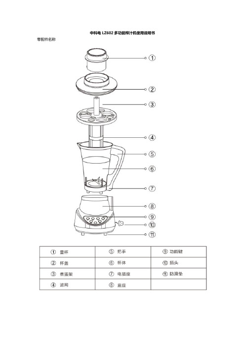 中科电LZ602多功能榨汁机使用说明书