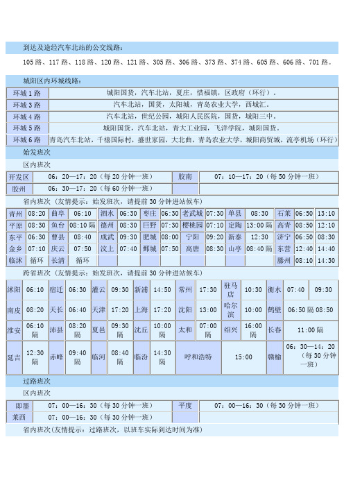 青岛汽车北站始发车时刻表