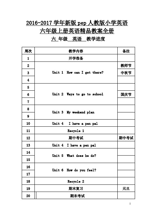 2016-2017学年新版pep人教版小学英语六年级上册英语精品教案全册