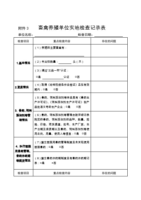 畜禽养殖单位实地检查记录表