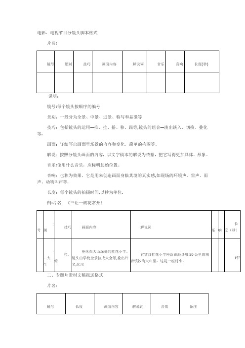 电影、电视分镜头脚本格式-范本模板