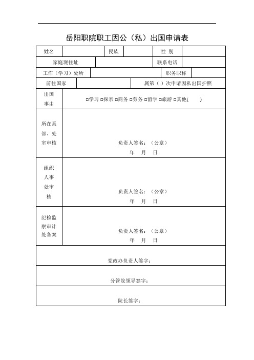 职工因公(私)出国申请表