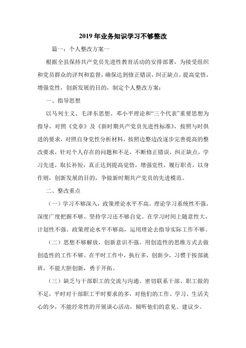 2019年业务知识学习不够整改.doc