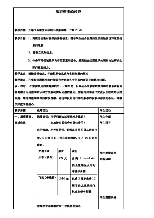 小学六年级数学教案-旅游费用的预算教案