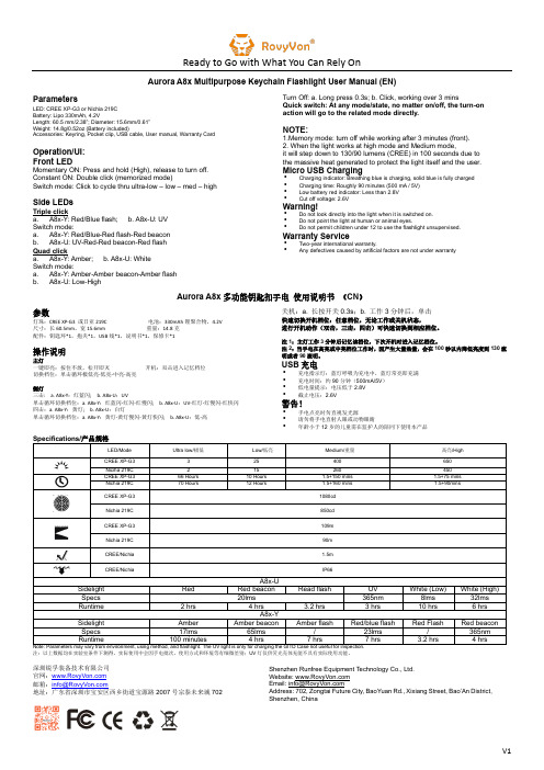 Aurora A8x 多功能钥匙扣手电 使用说明书