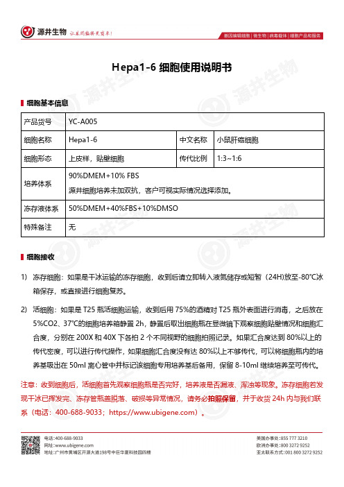 Hepa1-6 细胞使用说明书