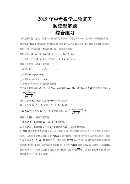 2019年中考数学二轮复习    阅读理解题  综合练习 (有答案)