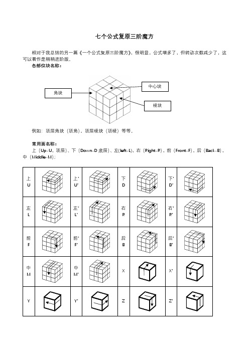 七个公式复原三阶魔方