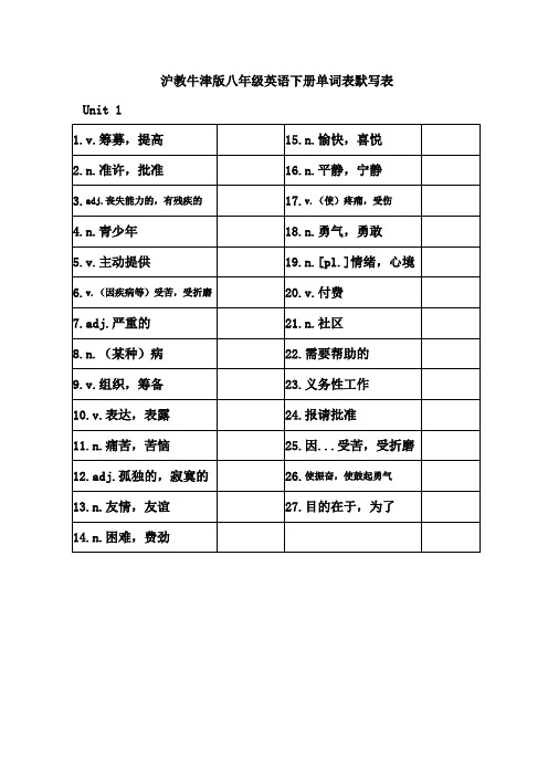 沪教牛津版八年级英语下册单词表默写表电子教案