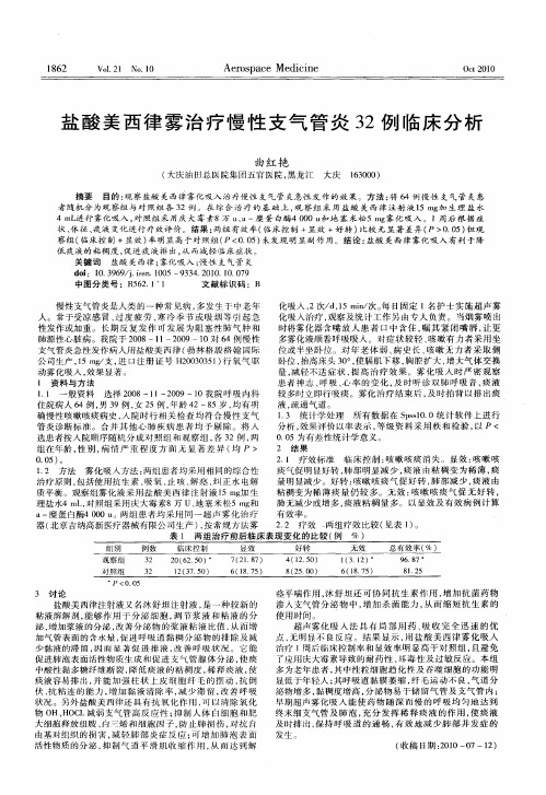 盐酸美西律雾治疗慢性支气管炎32例临床分析