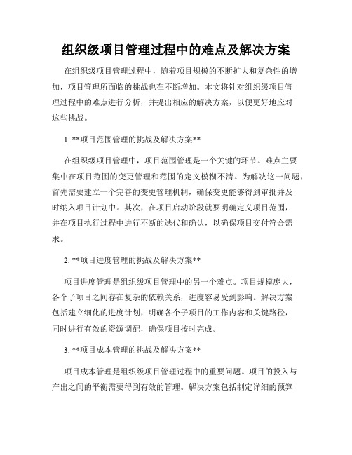 组织级项目管理过程中的难点及解决方案