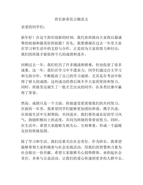 班长新春发言稿范文